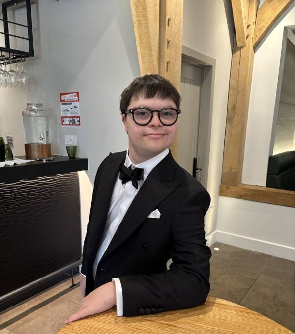 Nicky in a dinner jacket and bow tie